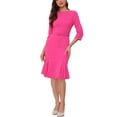 thumbnail image 1 of INSPIRE CHIC Robe pour Femme Col Bateau Manches Mi-Longues Plissée Travail Élégante Robe Midi L Rose Vif, 1 of 5