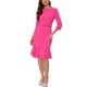 thumbnail image 1 of Vestido Midi Elegante de Trabajo para Mujer con Cuello Barco y Manga Corta Plisado en Rosa Fucsia, 1 of 5