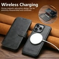 thumbnail image 5 of for iPhone 16 Pro Detachable Wallet Case, PU Leather Magnetic Cover Support Wireless Charging & Magnetic Car Mount, Card Slots Holder, Flip Stand, Folio Full Body Protective Phone Shell, Black, 5 of 11
