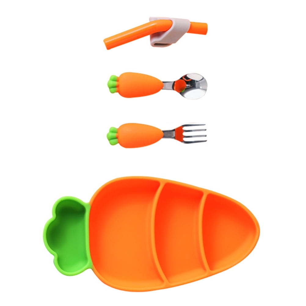 ULTNICE 1 Set Toddler Plate Set Baby Forks and Spoons Silicone Temperature Resistant