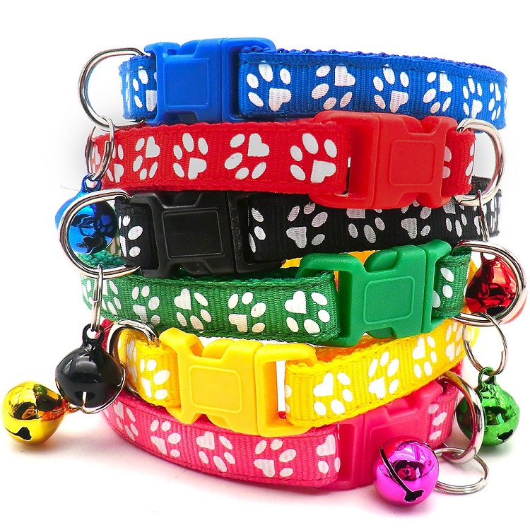 6 Pieces Dog Paw Cat Collar Breakaway Kitten Collars with Bell Ribbon