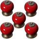 thumbnail image 1 of Juego de 5 pomos redondos de cerámica para puertas de armarios o cajones. Tirador de porcelana. Estilo rústico. Color rojo., 1 of 4