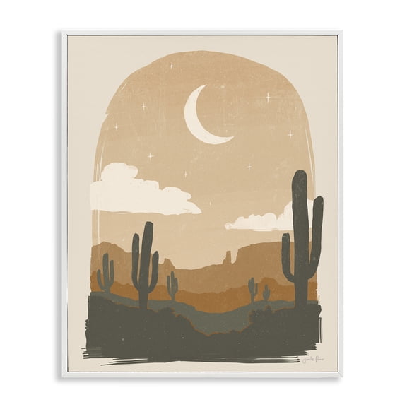 Stupell Industries Bohemian Arid Desert Cactus Under Night Sky White Framed Giclee Art, 11 x 14, by Janelle Penner