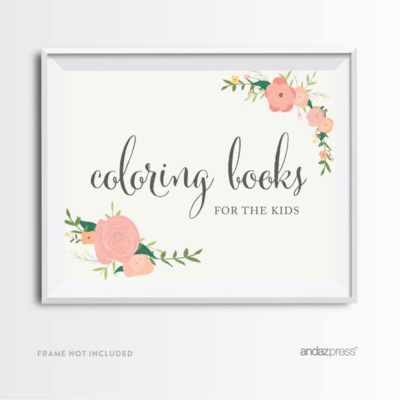 Kids Table - Coloring Books Floral Roses Wedding Party Signs