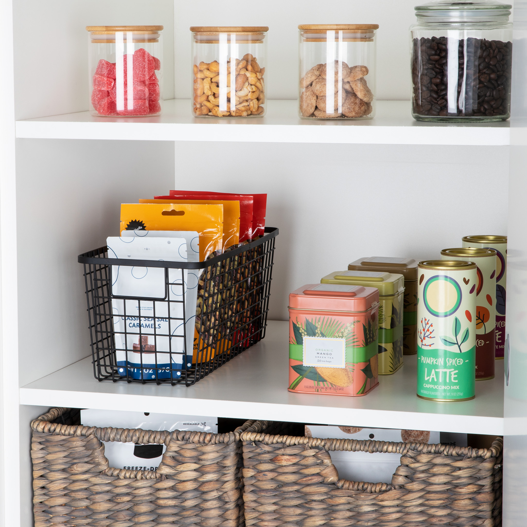 Smart Design Nestable Basket Organizer with Handles - 6 x 16 x 6 inches - Black - Set of 4
