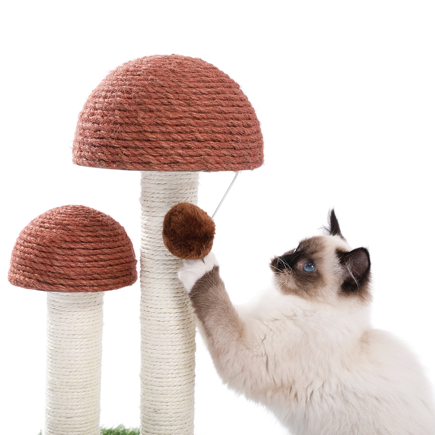 Pefilos 18" Cat Scratching Post, Mushroom Tall Cat Scratcher Featuring with Natural Sisal Scratching Poles and Interactive Toy Ball Cat Tower for Kittens and Small Cats, Brown Pefilos 18" Cat Scratching Post, Mushroom Tall Cat Scratcher Featuring with Natural Sisal Scratching Poles and Interactive Toy Ball Cat Tower for Kittens and Small Cats, Brown
