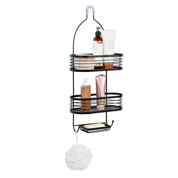 Organizador De Baño Acento de Negro Mate Colgante 3 Niveles Con Ganchos Organizador para Regadera Estante de Ducha