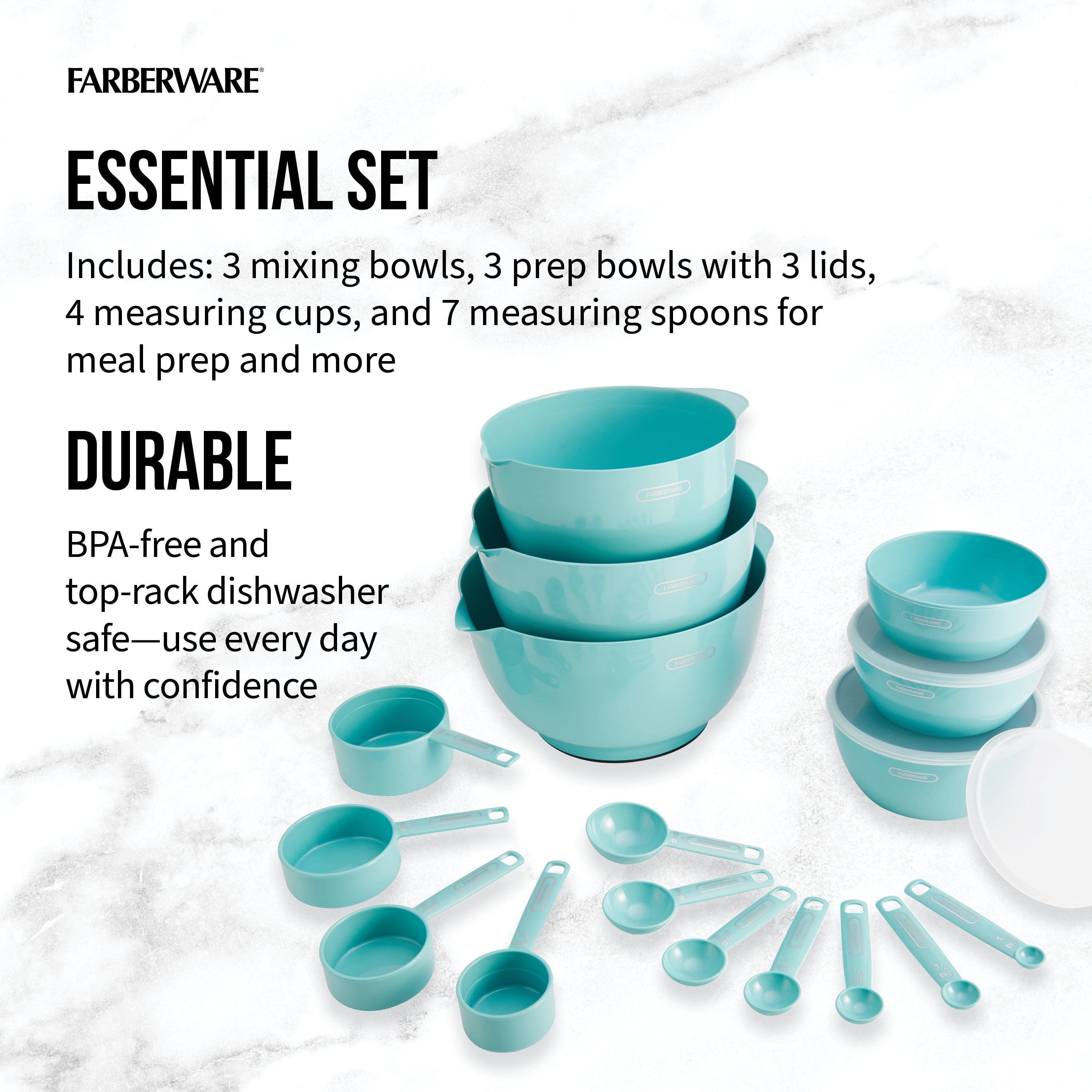 Farberware Professional 23pc Set NEW Mixing Bowls Measuring Spoons/ Cups  Storage