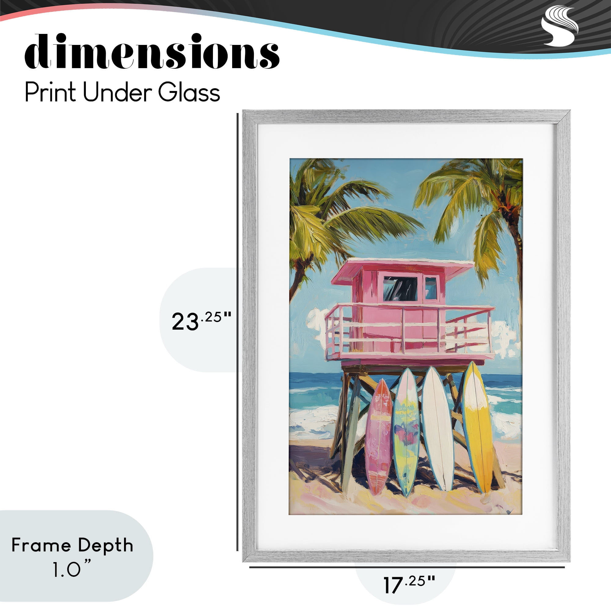 Stupell Industries High Pink Surf Shack Gray Framed Print Under Glass, design by Petal Prints Design