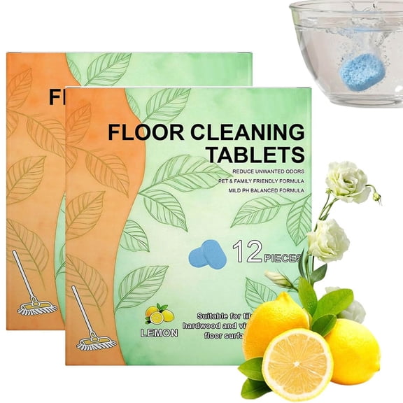 12pcs Floor Cleaner Tablets Hard Floor Cleaner Tablets,Fresh Lemon Scent,Quick Dissolving,Deep Cleaning for Tile,Vinyl & Hardwood,Fresh Lemon Scent,Compatible with Robot Mops & Wet/Dry Vacuums(24PCS)