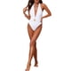 thumbnail image 2 of Conjuntos de baño de dos piezas con escote en V profundo y hebilla para mujer, tops halter, falda larga, traje de baño blanco, talla X-Large, 2 of 5