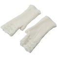 thumbnail image 2 of rygai 1 Pair Knitted Gloves Half Finger Hollow Stretchy Thick Cozy Keep Warm Autumn Winter Men Women Knitted Writing Gloves for Office,White, 2 of 8