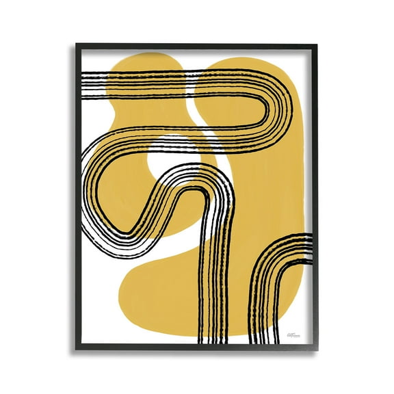 Stupell Industries Curved Stripes on Shapes Abstract Painting Black Framed Art Print Wall Art, 11 x 14