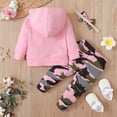 thumbnail image 3 of 18 Months Baby Girls Clothes 24 Months Girls 3PCS Hoodie Outfits Set Letter Print Toddler Girls Long Sleeve Top Camo Pants Set with Headband Pink, 3 of 8