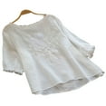 thumbnail image 1 of CHOK Tops Manches Longues en Lin Décontracté 3/4 pour Femmes, 1 of 4