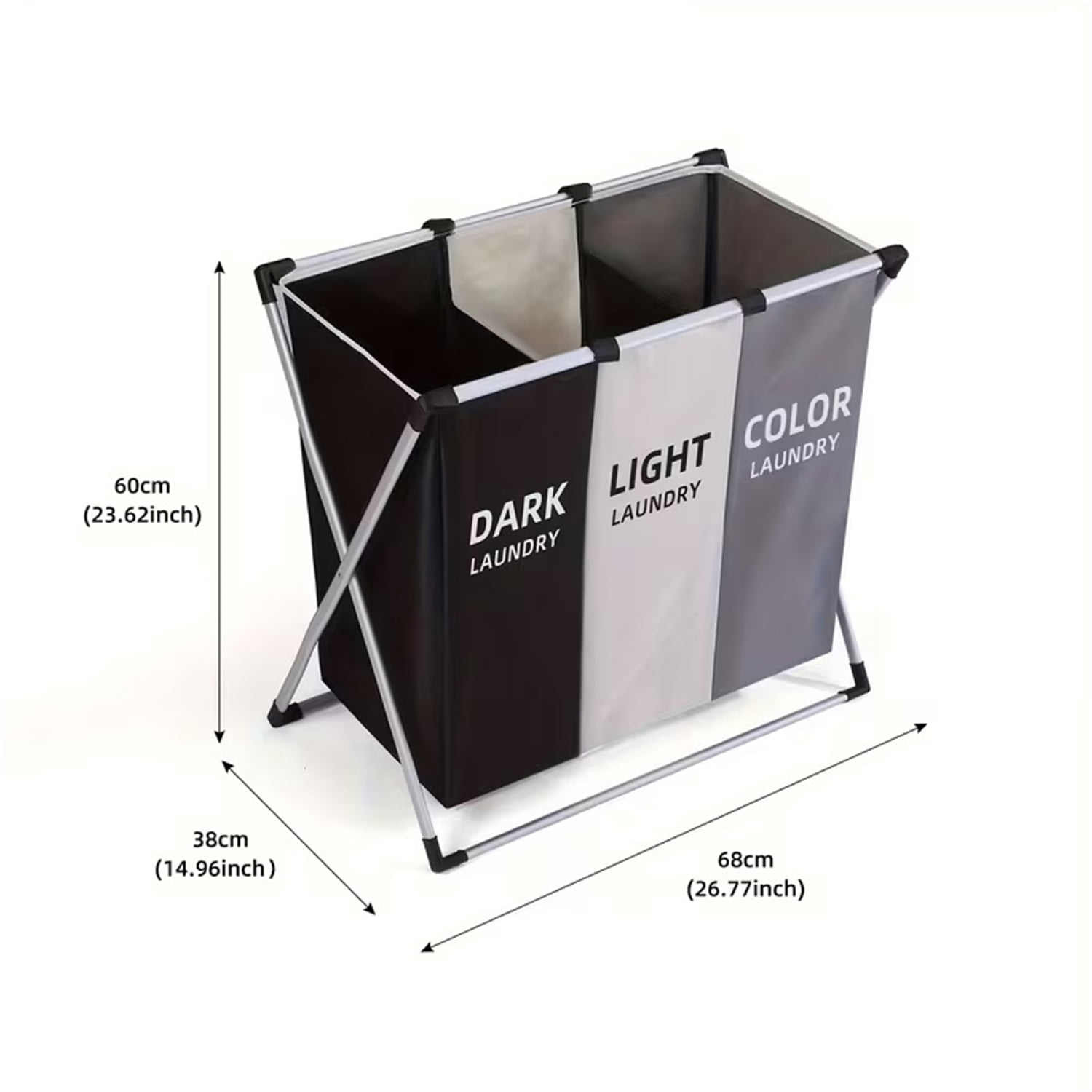 SROEDTY Collapsible Laundry Basket, 3-Compartment Freestanding Clothes Hamper with Reinforced Handles, Large Capacity Waterproof for Laundey Room, Living Room