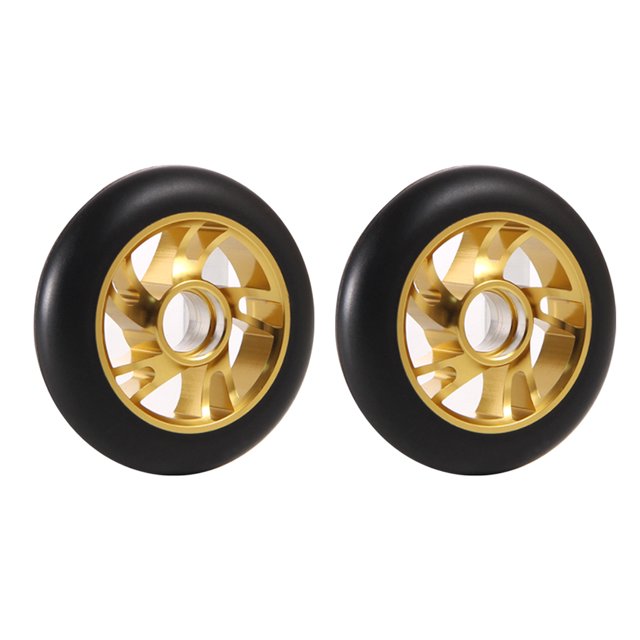 Eigraketly Ruedas de patinete de 2 piezas, 100mm, aluminio, 5 radios, bujes de monopatín, rodillo, piezas deportivas portátiles para exteriores, patinar Oro Eigraketly OD021911-01