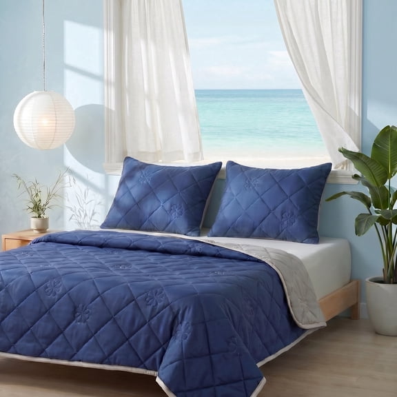 1PC Lightweight Cooling Bed Blanket, Double-Sided Cool-Touch Summer Quilt, Absorbs Heat to Stay Cool All Night, Machine Washable, Deep Blue King