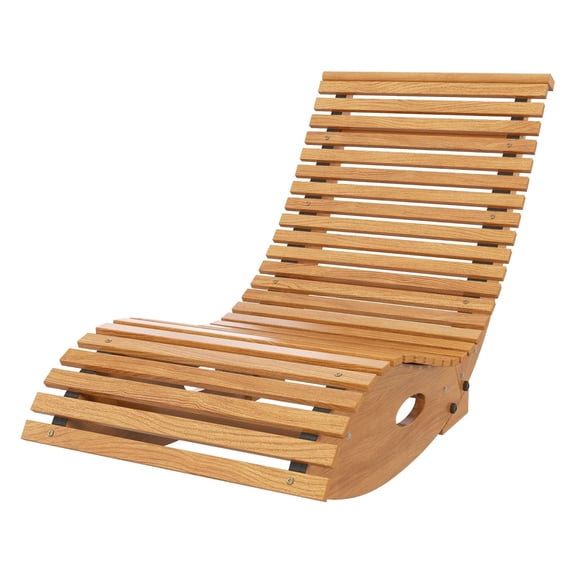Teak Outdoor Rocking Chair - 51.25" Wood Rocker for Patio, Garden - Ergonomic Slatted Seat - 264lbs Capacity