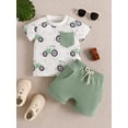thumbnail image 3 of Baby Toddler Boy Summer Outfit, 0 6 12 18 24 Months 2T 3T Tractor Print Short Sleeve T-Shirt Elastic Waist Shorts Kids 2 Piece Clothing Set, 3 of 8
