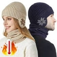 thumbnail image 2 of LOOIKOOS Winter Knit Beanie Hat Neck Warmer Scarf and Touch Screen Gloves Set Warm and thick, 2 of 6