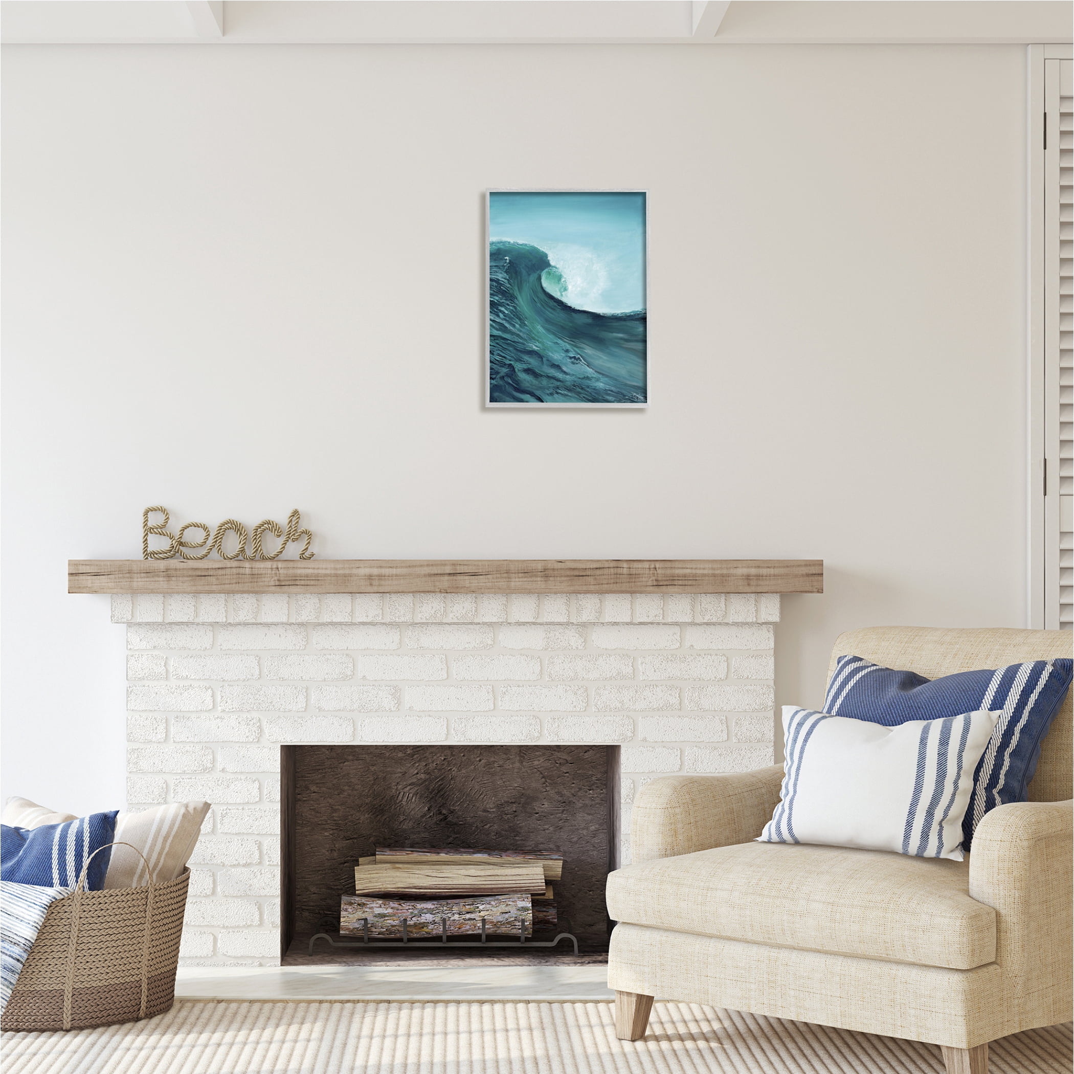 Stupell Industries Tsunami Wave Panting Nature Painting Gray Framed Art Print Wall Art, 16 x 20