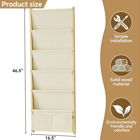 Wood 6-Tier Wall Mounted Kids Bookshelf – Floating Book Shelf For Kids Rooms, Nursery & Classroom, Hanging Bookcase Organizer For Books, Toddler Book Shelf, Montessori Bookshelf, Nursery Shelves