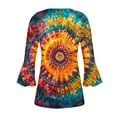 thumbnail image 5 of CYMMPU Fall Trendy Shirts 3/4 Sleeve Tie Dye Blouses for Women Dressy Casual Spring Tunic Tops Loose Fit Button V Neck Flare Sleeve Pleated Dressy T-Shirts Multicolor S, 5 of 5