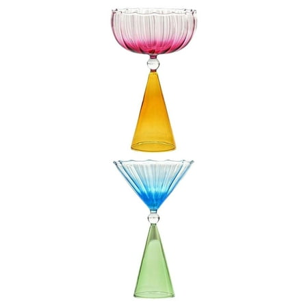 

2Pieces Cute Goblet Footed Gradient Glass Dessert Cup Stemware for Pudding Parfait Juice Milk Orange and Green