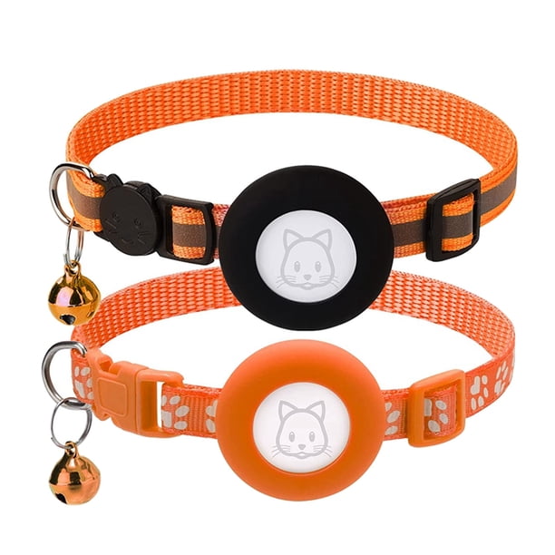 Paquete de 2 Collares para Gatos, para Collares Air Tag con Hebilla de Seguridad y Campana ExtraíBle para Small Pet Collar Naranja