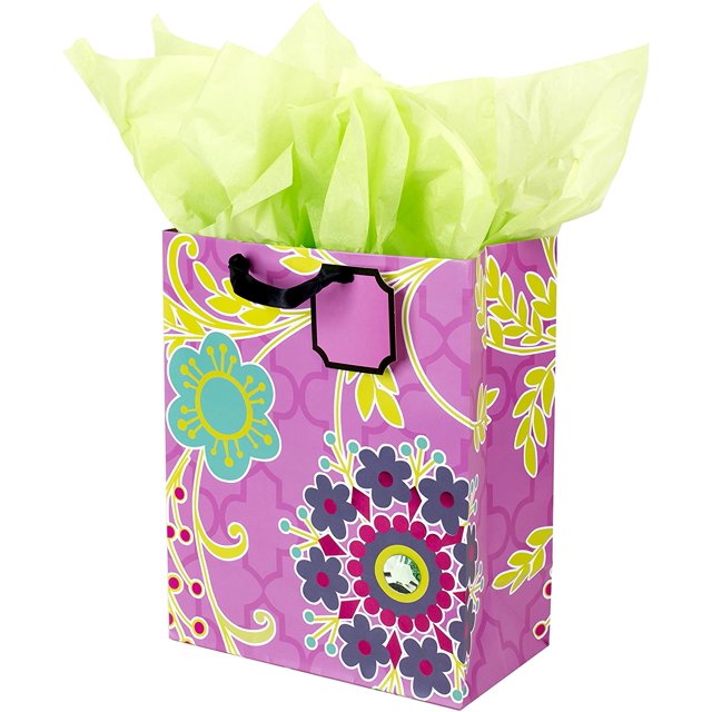 Large Gift Bag with Tissue Paper (Purple Flower with Gem)