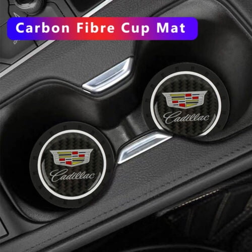 Set of 2 Silicone Carbon Fiber For Cadillac Antislip Car Cup Holder