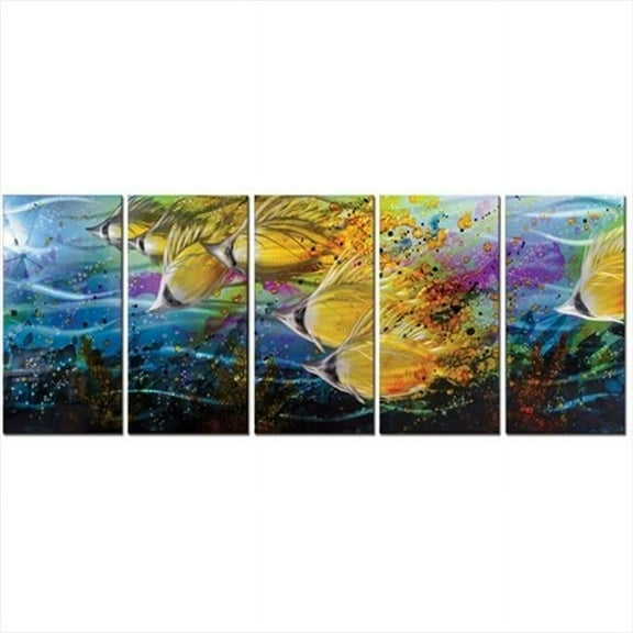59 X 24 in. Golden Jetstream 5-Paneled Handmade Metal Wall Art