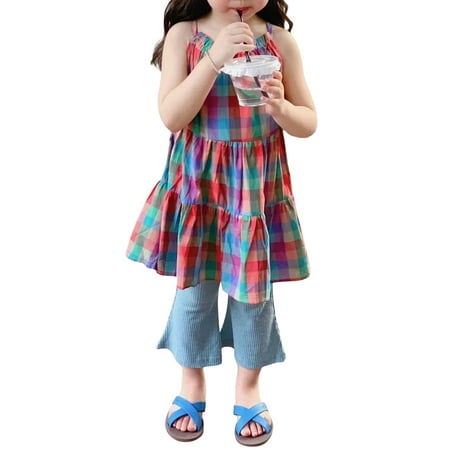 

Youweixiong Little Kids Toddler Baby Girls Summer Colorful Casual Dress Plaid Ruffle Loose A-line Dress