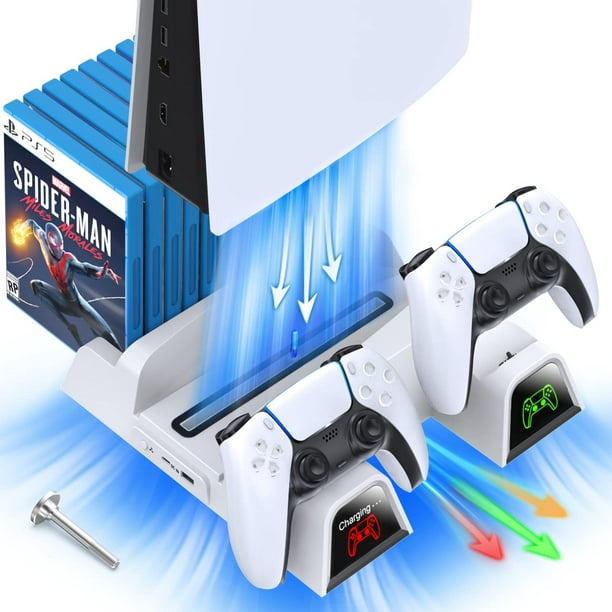 OIVO PS5 avec ventilateur de refroidissement et station de chargement à  double contrôleur pour console Playstation 5 et Dualsense, ventilateur de  refroidissement réglable en vitesse, accessoires PS5 avec stockage de jeux  12 