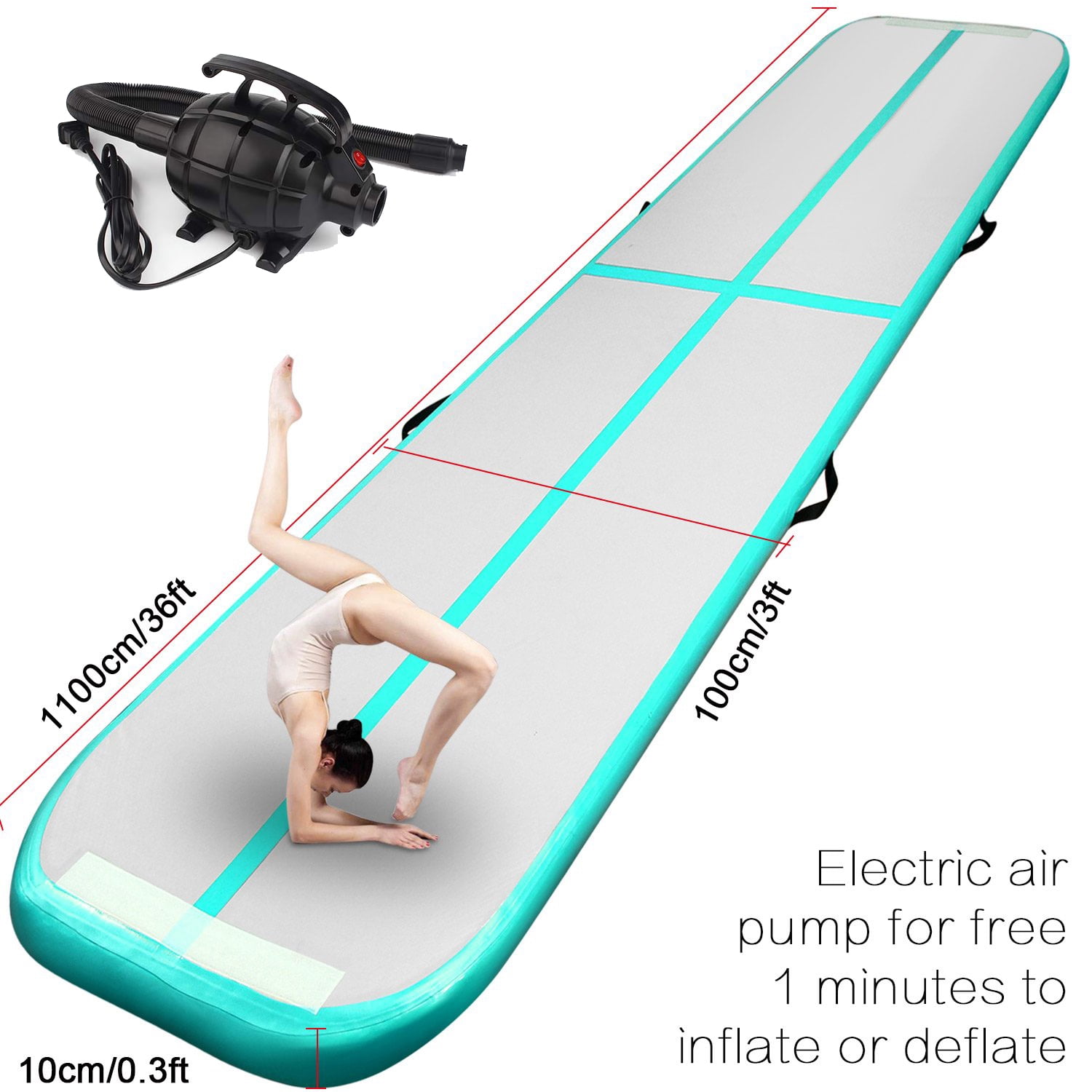 Fbsport Green 11m/36.1ft Inflatable Air Track Tumbling Gymnastic Mat