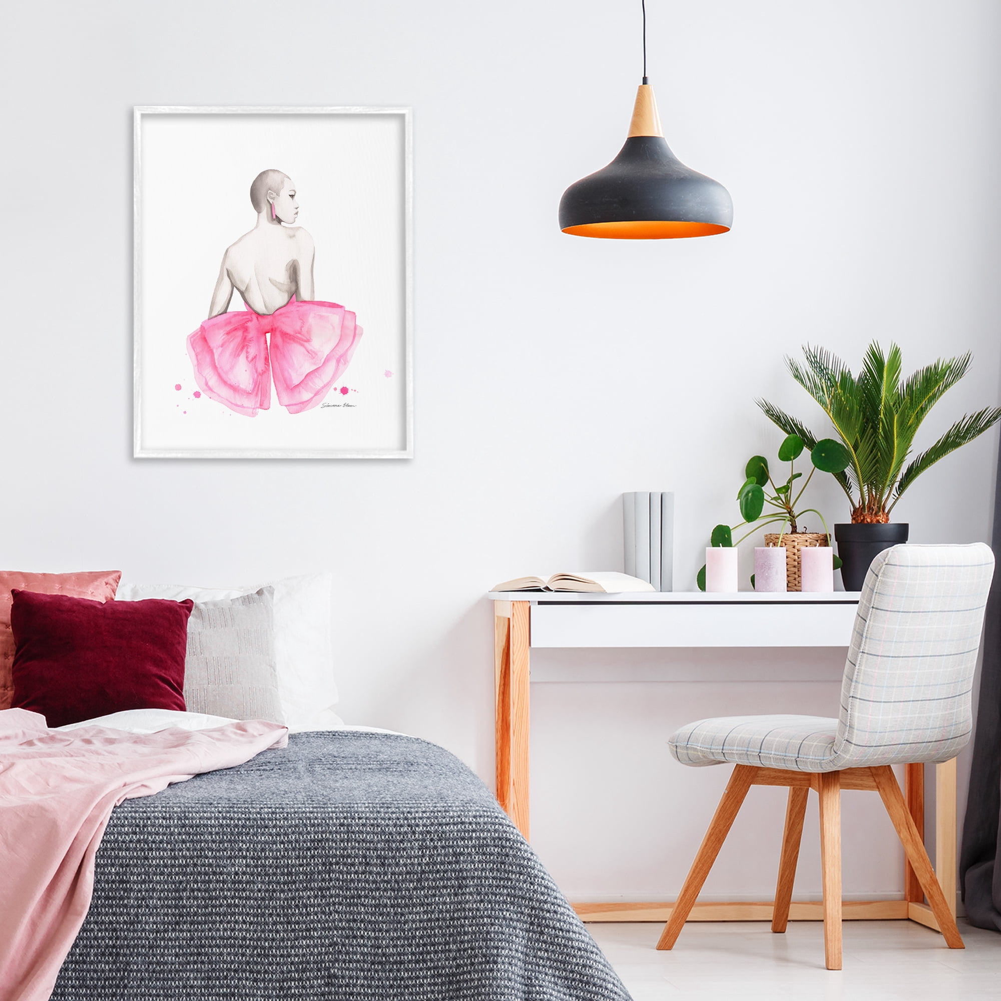 Stupell Industries Pink Bow Portrait From Behind White Framed Giclee Art, design by Simone Elum