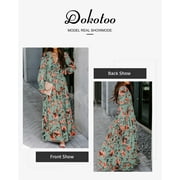 DOKOTOO Green Maxi Dresses for Women Casual Loose Bohemian Floral Dresses Lantern Long Sleeve Deep V Neckline Fall Dresses Party Dresses Beach Dresses Maternity Dresses, US 4-6(S)