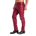 thumbnail image 2 of Oyolan Men's Leather Pants Slim Fit Biker Pants Motorcycle Jeans Rocker Party Club Wear Red XL/34, 2 of 7