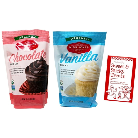 Miss Jones Organic Cake Mixes - 2 flavors - 1 each: Vanilla, Chocolate (15.87 oz)   MerlinsMart Zine