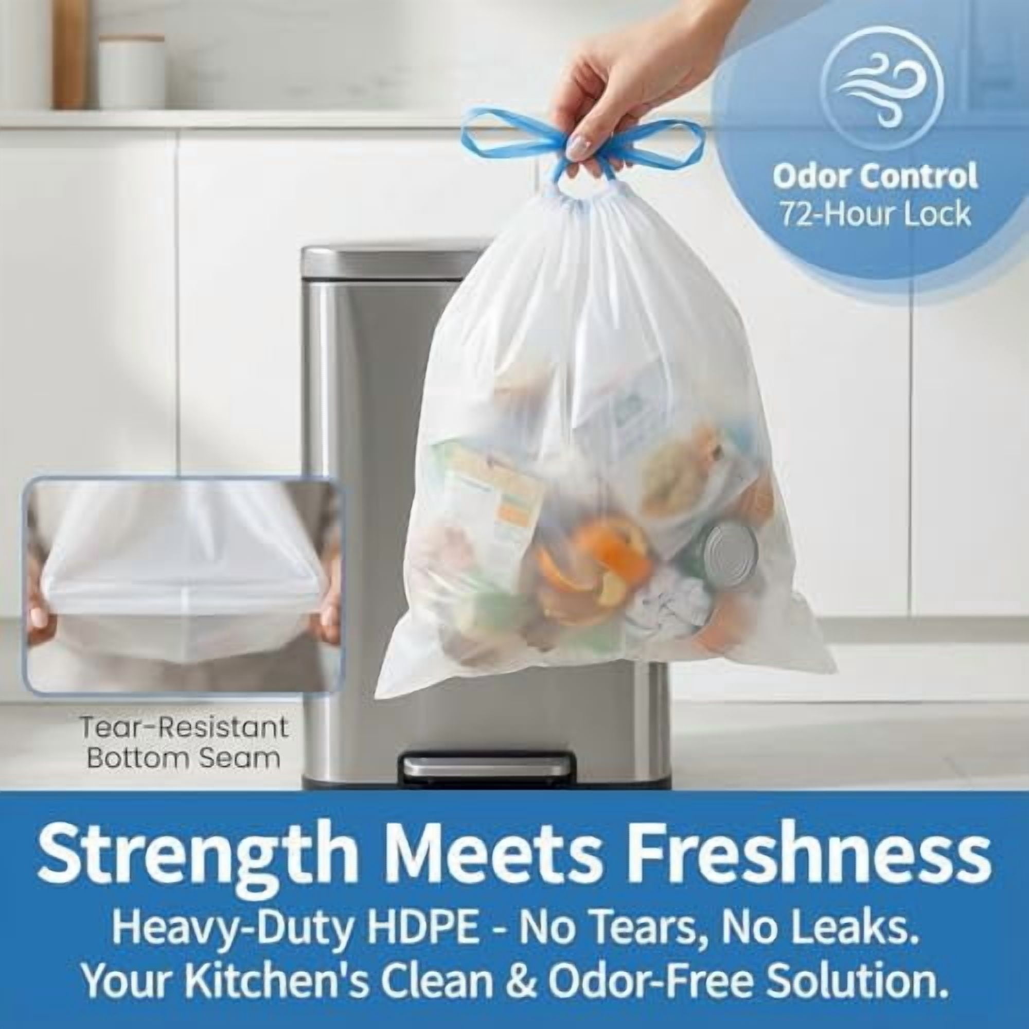 Small rash Bags 5 Gallon wih Drawsring,150 Coun Whie Garbage Bags Unscened,Srong Plasic Wasebaske Can Liners for Home Bahroom Car