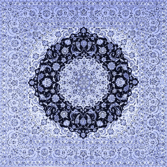 Ahgly Company Machine Washable Indoor Square Medallion Blue Traditional Area Rugs, 5' Square