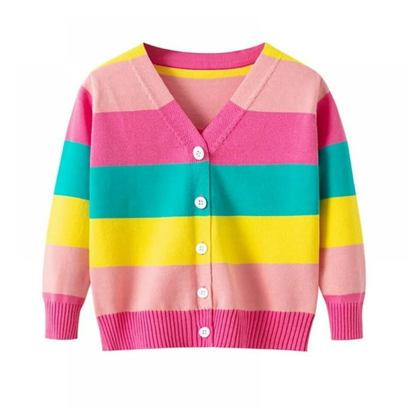 XBASW Baby Kids Cardigans Sweater Streak School Uniforms Knit Tops Spring Fall Button Solid Sweaters for 2-7T Girls