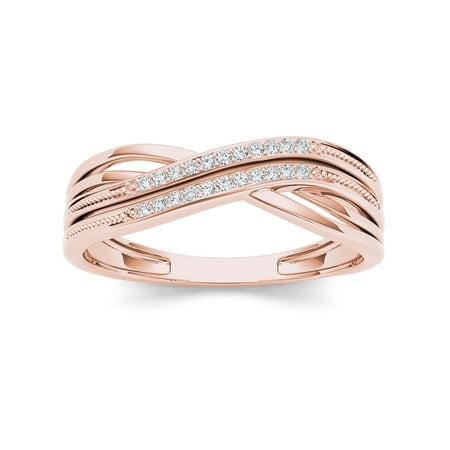 - 1/20Ct TDW Diamond Ribbon Crossover 10K Rose Gold Diamond Fashion Ring