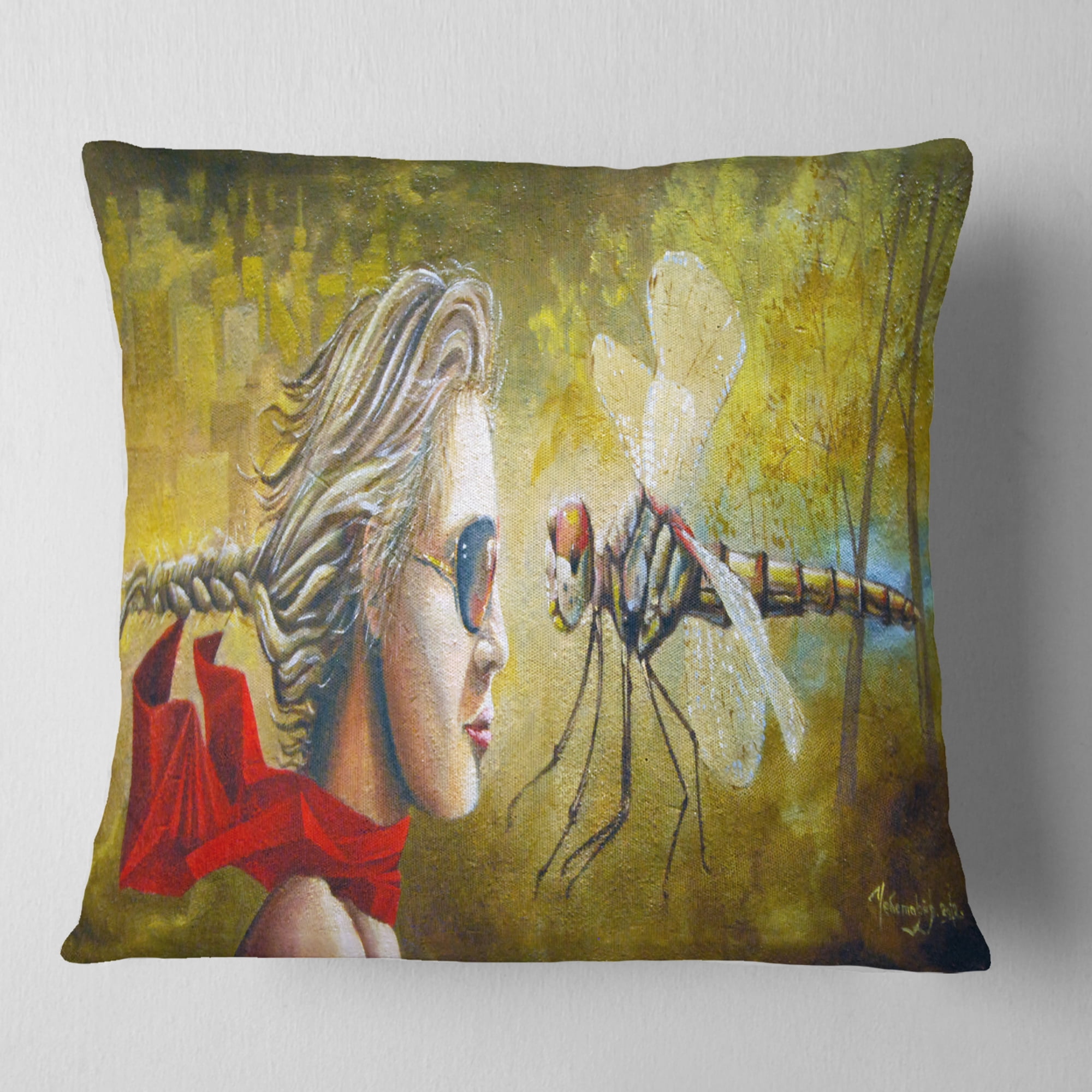 Designart Human and Dragon Fly - Abstract Throw Pillow - 18x18