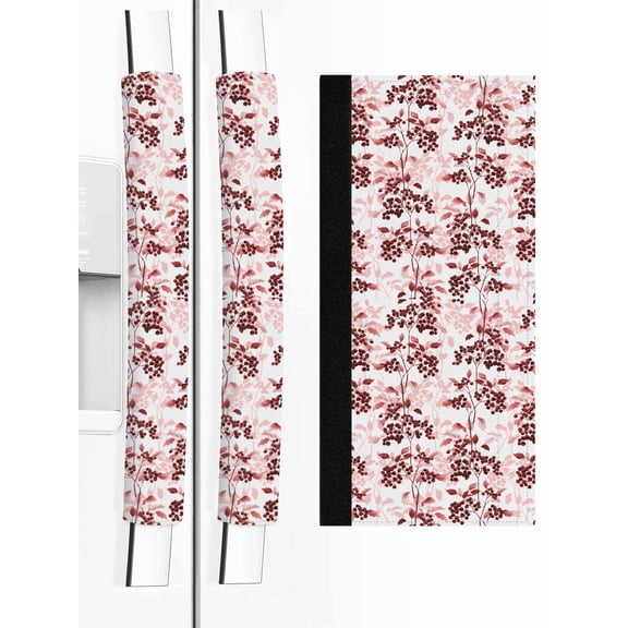 Red Botanical Refrigerator Door Handle Covers Set of 2, Vintage Nature Flower Floral Kitchen Fridge Microwave Oven Dishwasher Stove Cabinet Handle Protectors, Washable Appliance Decor
