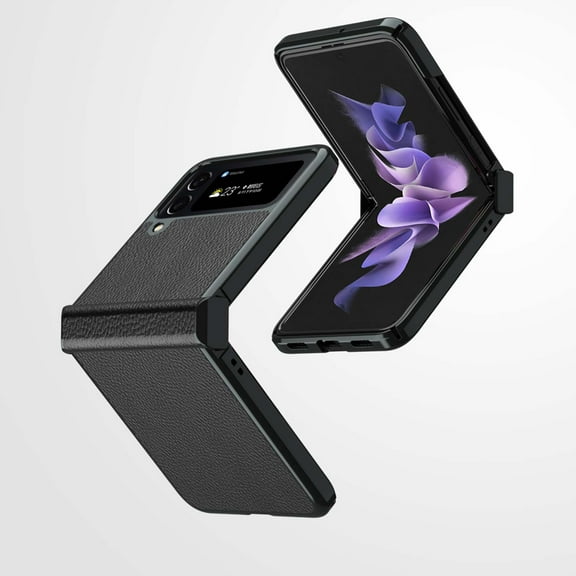 for Samsung Galaxy Z Flip 4 Case, Z Flip 4 Case with Hinge Protection, Litchi PU Leather Metal Design, Ultra-Thin Shockproof Protective Cover Case for Samsung Galaxy Z Flip 4 (2022),Black