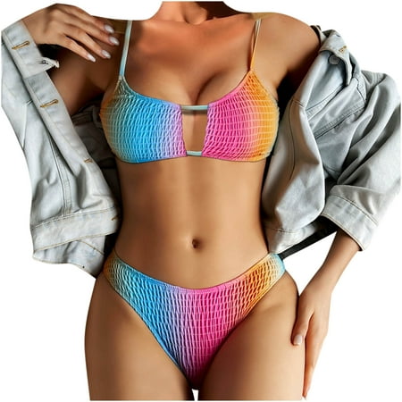 Women Rainbow Bikini Set Thong Sexy Swimsuits Trendy Triangle Bathing Swimsuit Bikini 2 Piece Sets for Women Girls