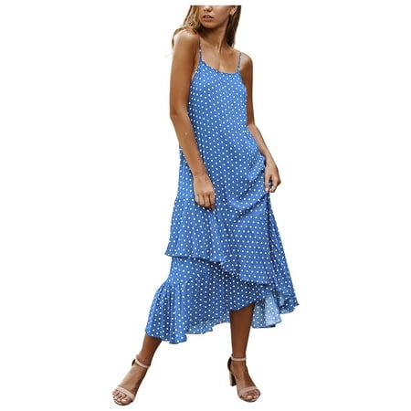 Homely Womens Summer Dresses Women Fashion Dot Print Sleeveless O-Neck ...