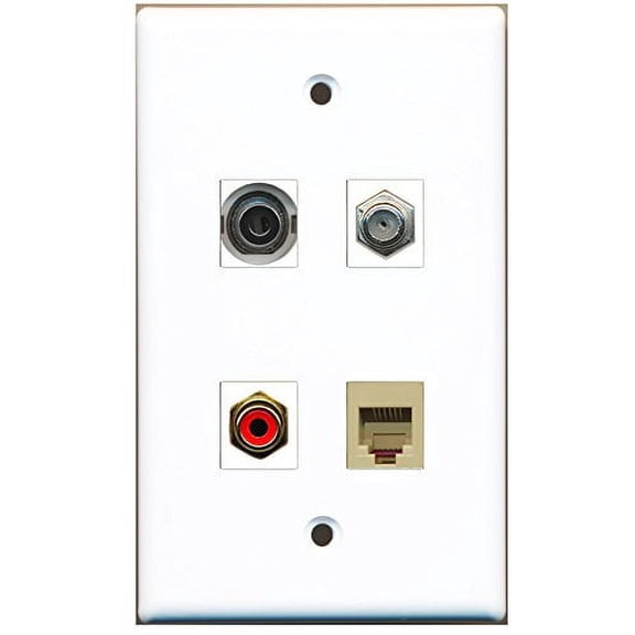 RiteAV - 1 Port RCA Red 1 Port Coax Cable TV- F-Type 1 Port Phone RJ11 RJ12 Beige 1 Port 3.5mm Wall Plate